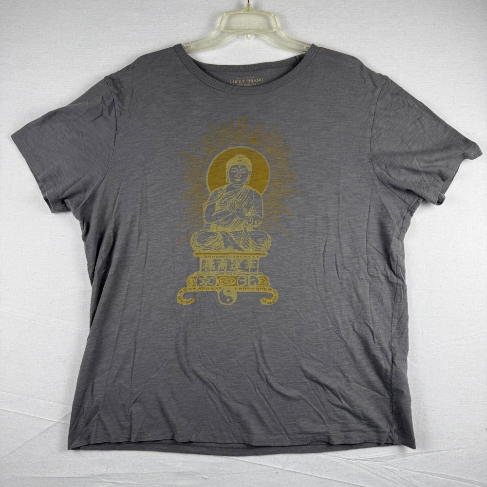Lucky Brand Mens XL Gray Buddha Graphic Slub Cotton T-Shirt RN 80318